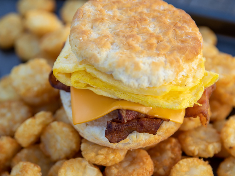 Breakfast sandwich on potatoes from Hardee's