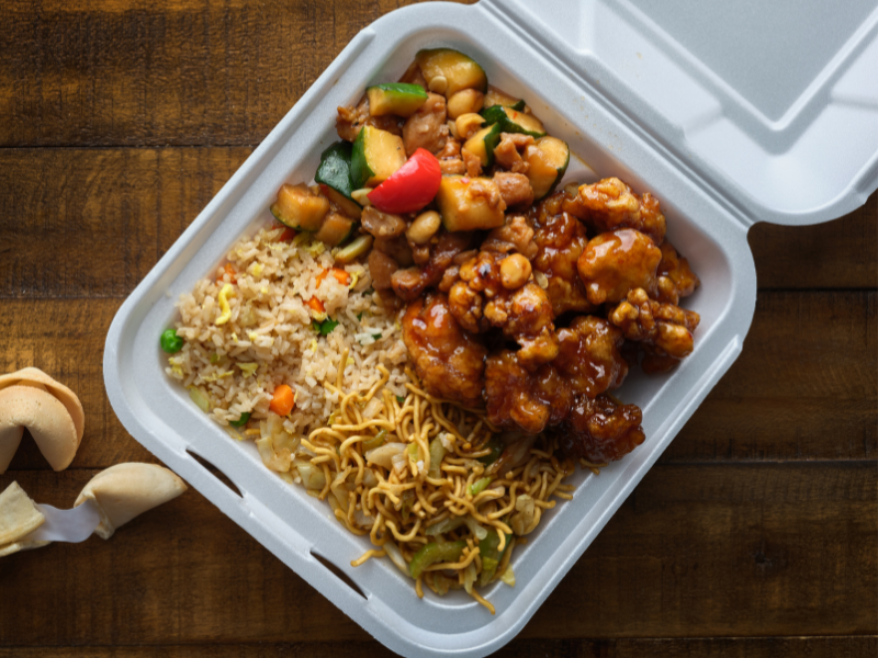 Chinese food in a takeout container