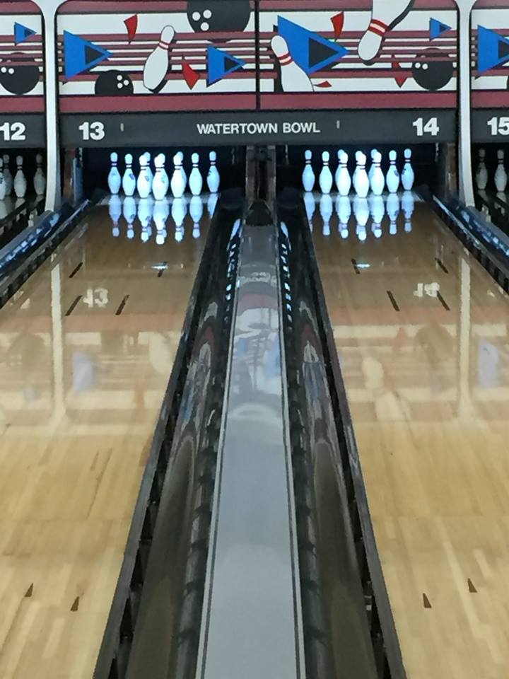 Bowling lane and pins at Watertown Bowl