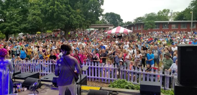 Looking out at crowd from stage at Watertown Riverfest