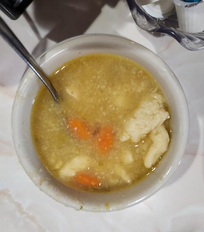 Chicken dumpling soup from Rose Garden Family Restaurant in Watertown wi