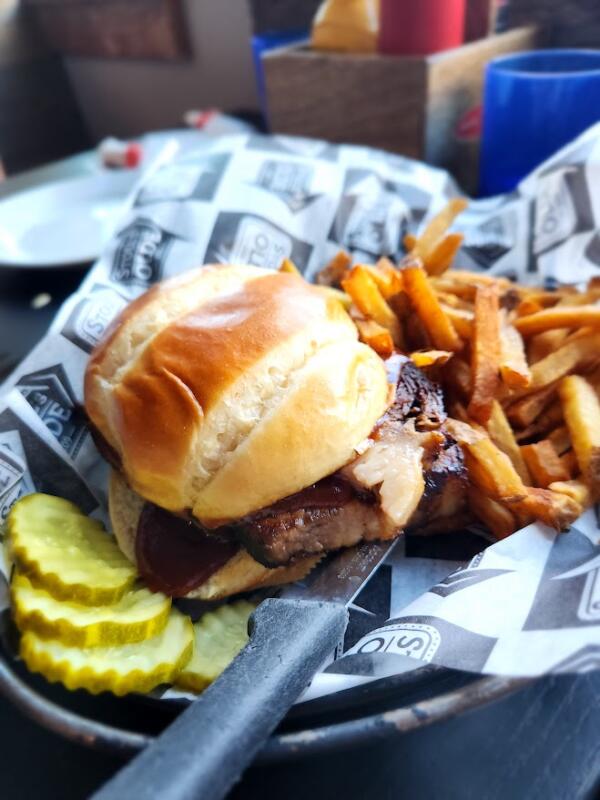 Brisket sandwich and fries at Stoll's Olde 109 in Lebanon Wi