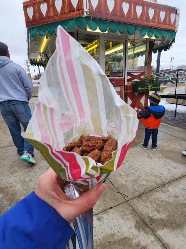 Roasted nuts wrapped in paper at jingle bell on the rock in Watertown wi