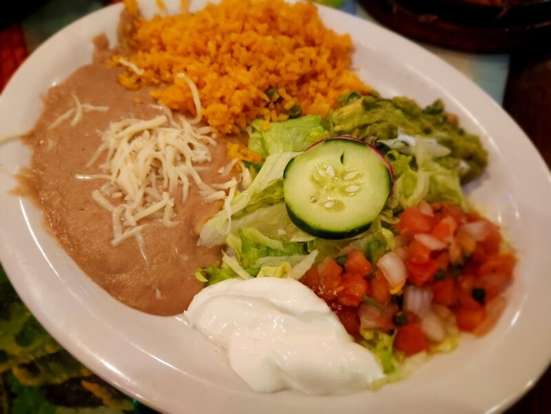 Rice, beans, and salad at Maria's Mexican Restaurant in Watertown wi