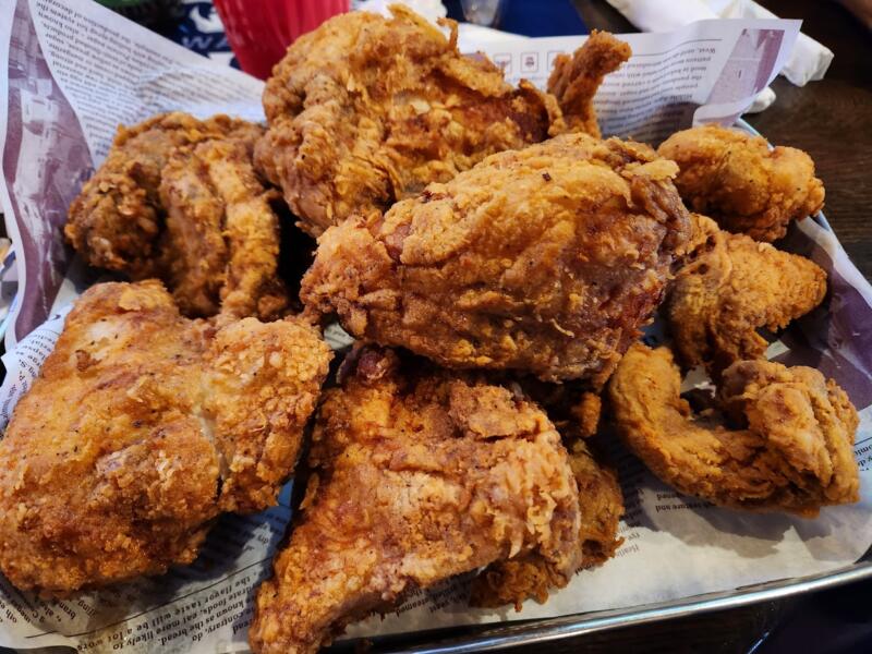 Fried chicken on a platter at Wolfgram Sports Bar & Grill in Watertown Wi