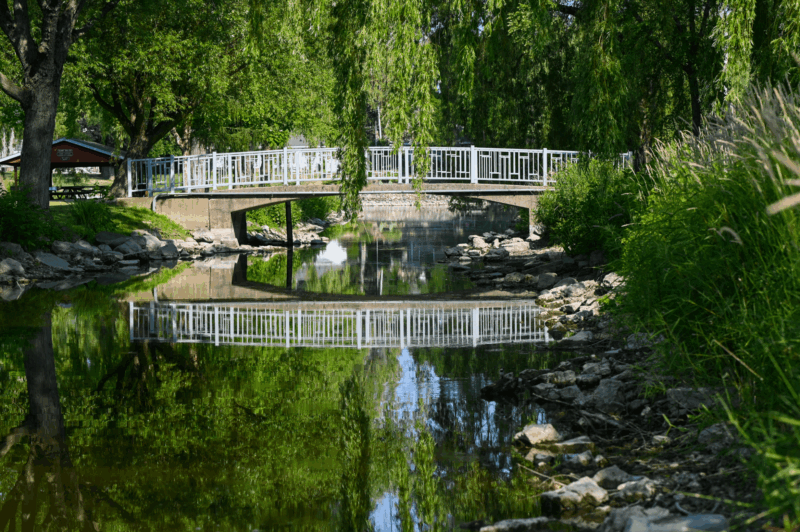 Bridge going over Rock River at Riverside Park In Watertown Wi