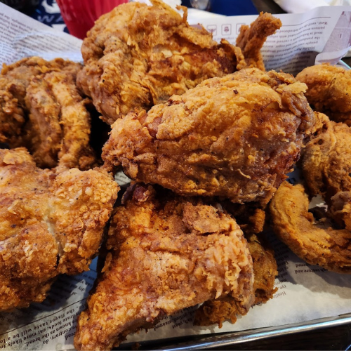 Broasted chicken on a tray at Wolfgram Sports Bar & Grill in Watertown wi