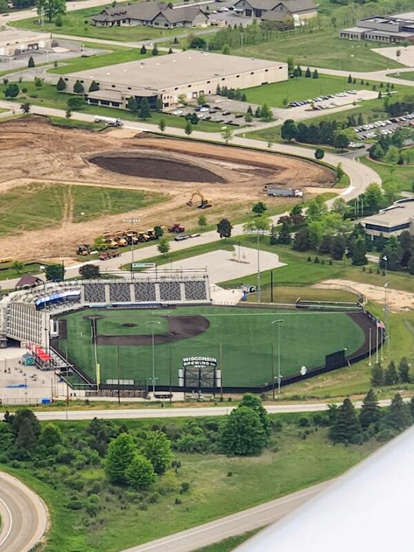 Aerial view of Dockhounds Stadium in Oconomowoc Stadium