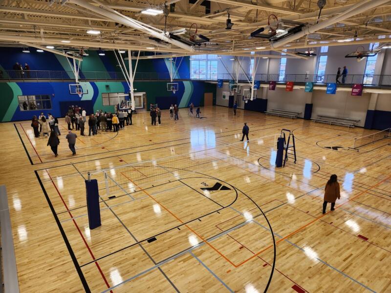 Gym floor with pickleball nets up at the YMCA in Watertown wi